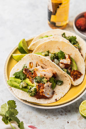 Cajun Fish Tacos with Lychee Salsa Verde